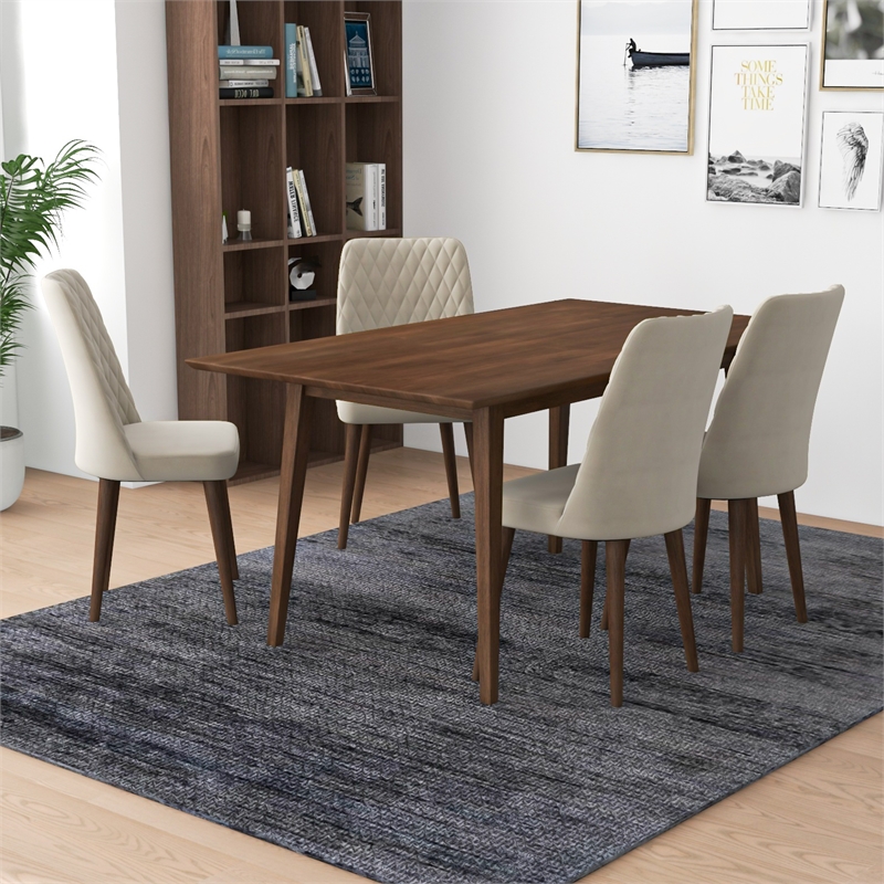 Alpen Modern Solid Wood Walnut Dining Table and 4 Chair Set
