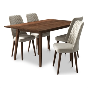 Alpen Modern Solid Wood Walnut Dining Table and 4 Chair Set