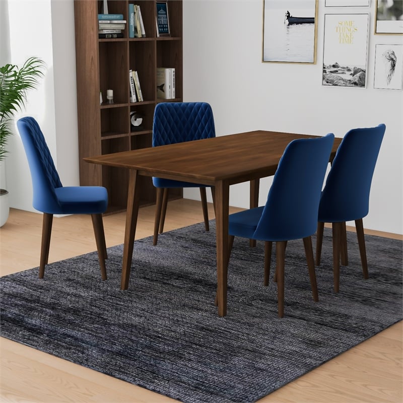 Alpen Mid-Century Style 5 Piece Solid Wood Dining Set Walnut Brown