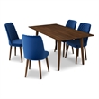 Alpen Mid-Century Style 5 Piece Solid Wood Dining Set Walnut Brown
