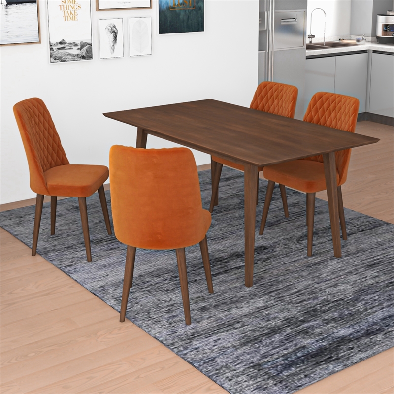 Alpen Mid Century Modern Solid Wood 5 Piece Dining Room & Kitchen Set