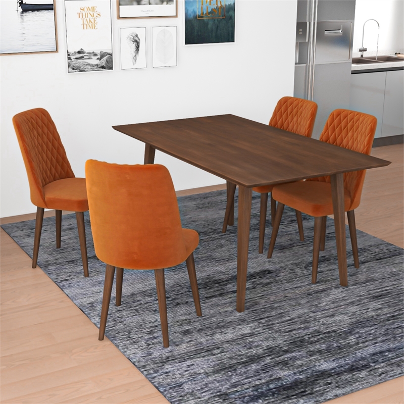 Alpen Mid Century Modern Solid Wood 5 Piece Dining Room & Kitchen Set