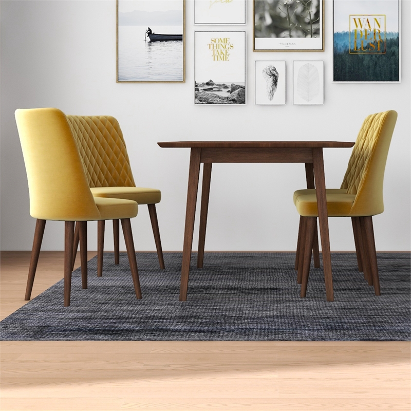 Alpen Mid Century Modern Solid Wood Walnut Kitchen Table and Chairs for 4