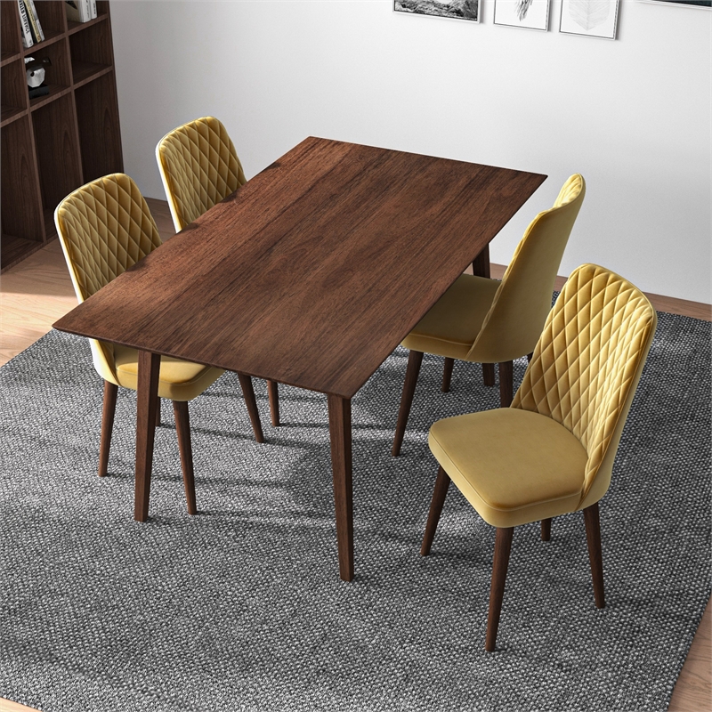 Alpen Mid Century Modern Solid Wood Walnut Kitchen Table and Chairs for 4