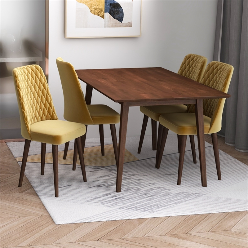 Alpen Modern Solid Wood Walnut Dining Table and 4 Chair Set