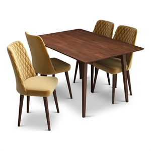 Alpen Modern Solid Wood Walnut Dining Table and 4 Chair Set