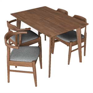 Abbet Mid Century Modern 5 Piece Solid Wood Walnut Dining Room & Kitchen Set