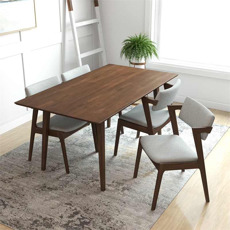 Adir Modern Style 5 Piece Solid Wood Dining Room & Kitchen Set Walnut Brown