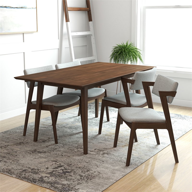 Adir Modern Style 5 Piece Solid Wood Dining Room & Kitchen Set Walnut Brown