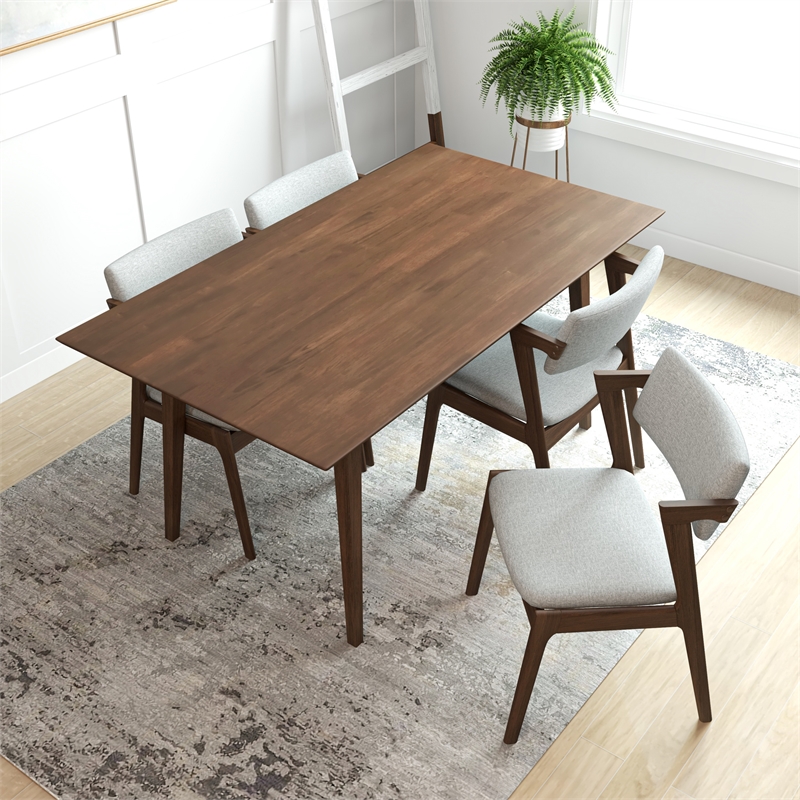 Adir Modern Style 5 Piece Solid Wood Dining Room & Kitchen Set Walnut Brown
