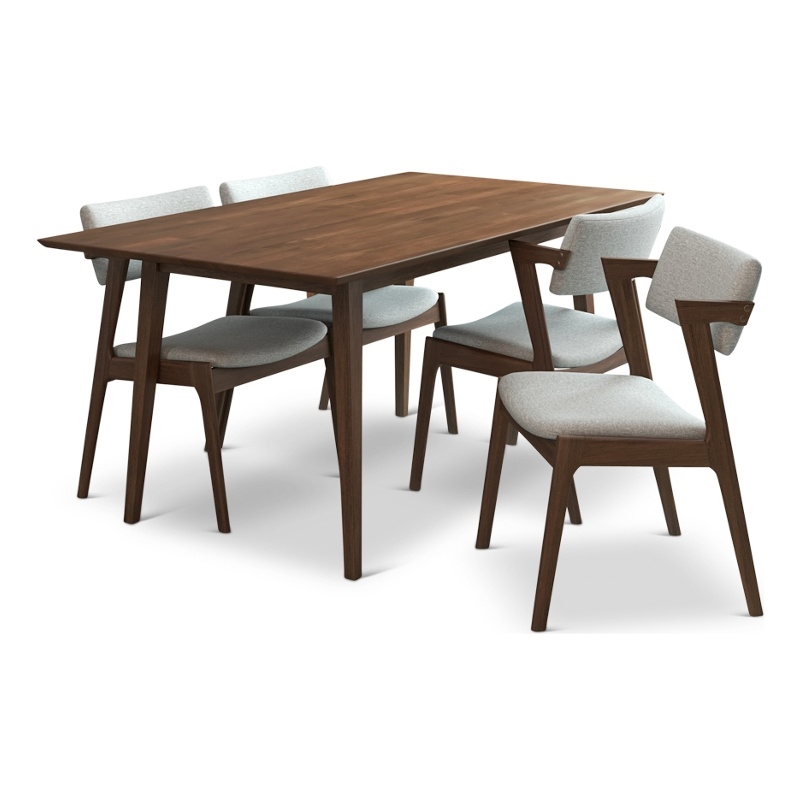 Adir Modern Style 5 Piece Solid Wood Dining Room & Kitchen Set Walnut Brown