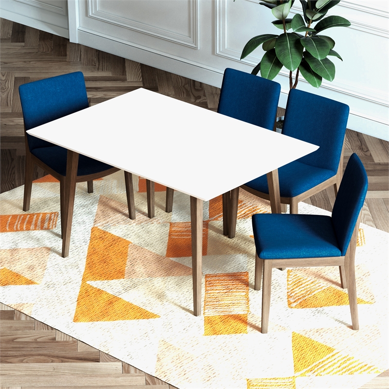 Adir Modern Solid Wood Table and Blue Fabric Chair Dining Room & Kitchen Set