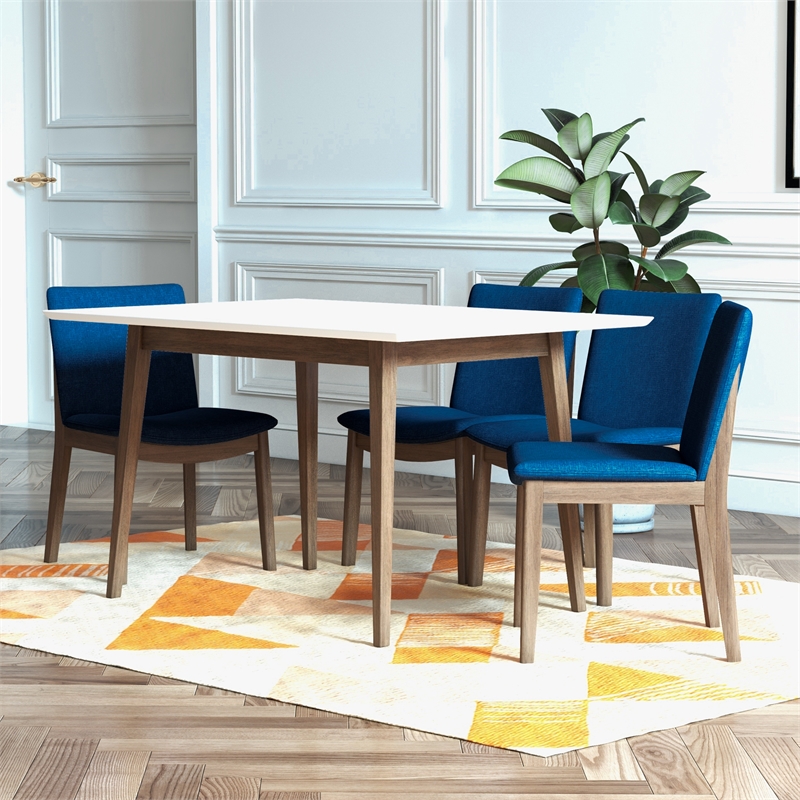 Adir Modern Solid Wood Table and Blue Fabric Chair Dining Room & Kitchen Set