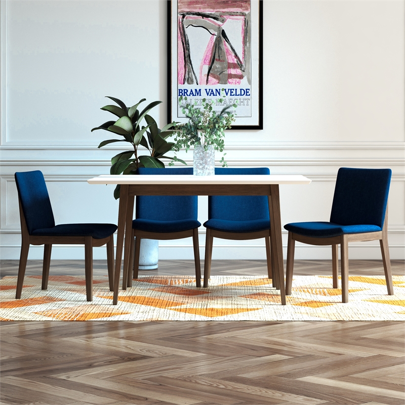 Adir Modern Solid Wood Table and Blue Fabric Chair Dining Room & Kitchen Set