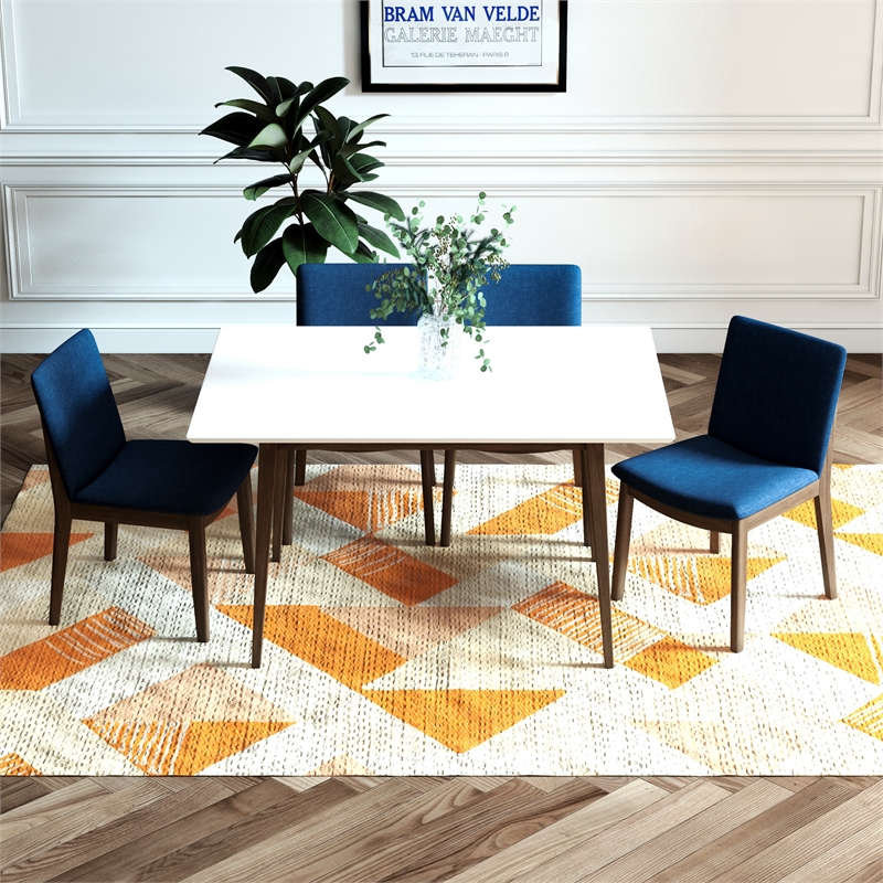 Adir Modern Solid Wood Table and Blue Fabric Chair Dining Room & Kitchen Set