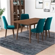 Alpen Modern Solid Wood Table and Teal Velvet Chair Dining Room Furniture Set