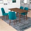 Alpen Modern Solid Wood Table and Teal Velvet Chair Dining Room Furniture Set