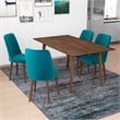 Alpen Modern Solid Wood Table and Teal Velvet Chair Dining Room Furniture Set