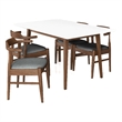 Adir Solid Wood Whitetop Table and Gray Fabric Chair Dining Room & Kitchen Set
