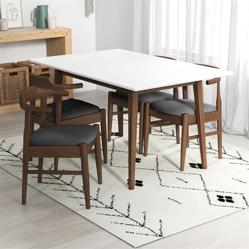 Adir Solid Wood Whitetop Table and Gray Fabric Chair Dining Room & Kitchen Set