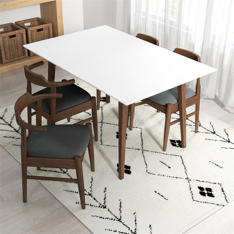 Adir Solid Wood Whitetop Table and Gray Fabric Chair Dining Room & Kitchen Set