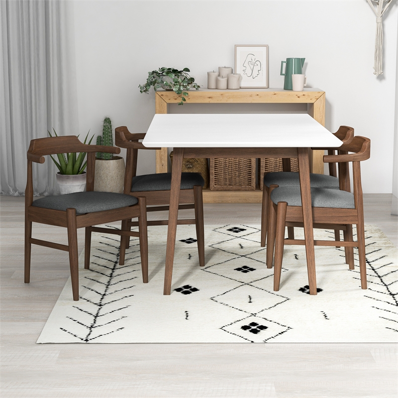 Adir Solid Wood Whitetop Table and Gray Fabric Chair Dining Room & Kitchen Set