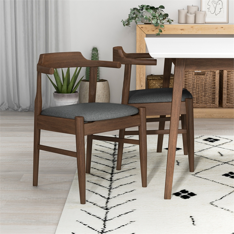 Adir Solid Wood Whitetop Table and Gray Fabric Chair Dining Room & Kitchen Set