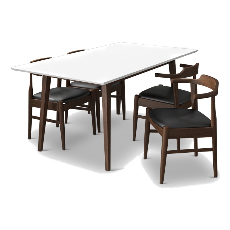 Alpen Modern Solid Wood Table and Black Leather Chair Dining Room & Kitchen Set