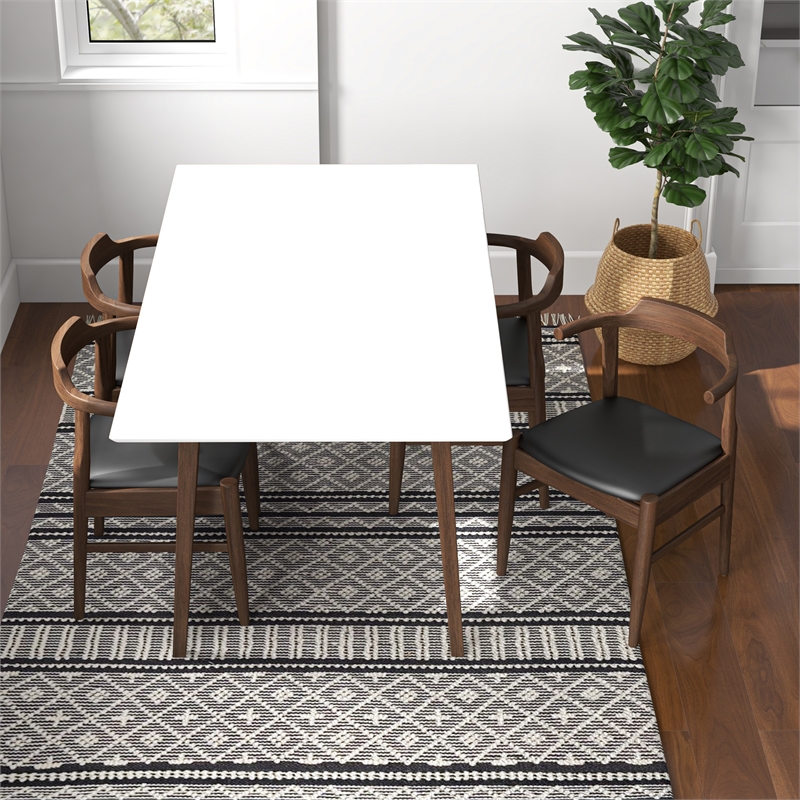 Alpen Modern Solid Wood Table and Black Leather Chair Dining Room & Kitchen Set