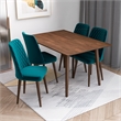 Alpen Modern Solid Wood Table and Teal Velvet Chair Dining Room Furniture Set