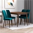 Alpen Modern Solid Wood Table and Teal Velvet Chair Dining Room Furniture Set