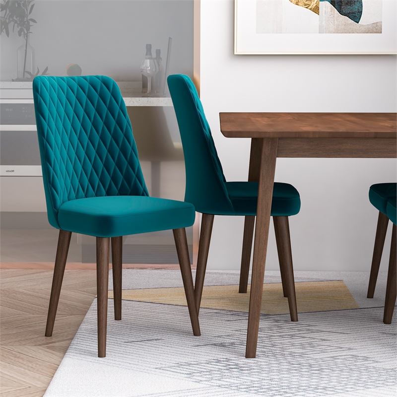 Alpen Modern Solid Wood Table and Teal Velvet Chair Dining Room Furniture Set