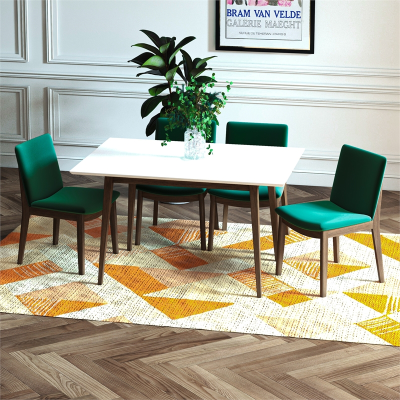 Adir Modern Solid Wood Table and Green Velvet Chair Dining Room & Kitchen Set