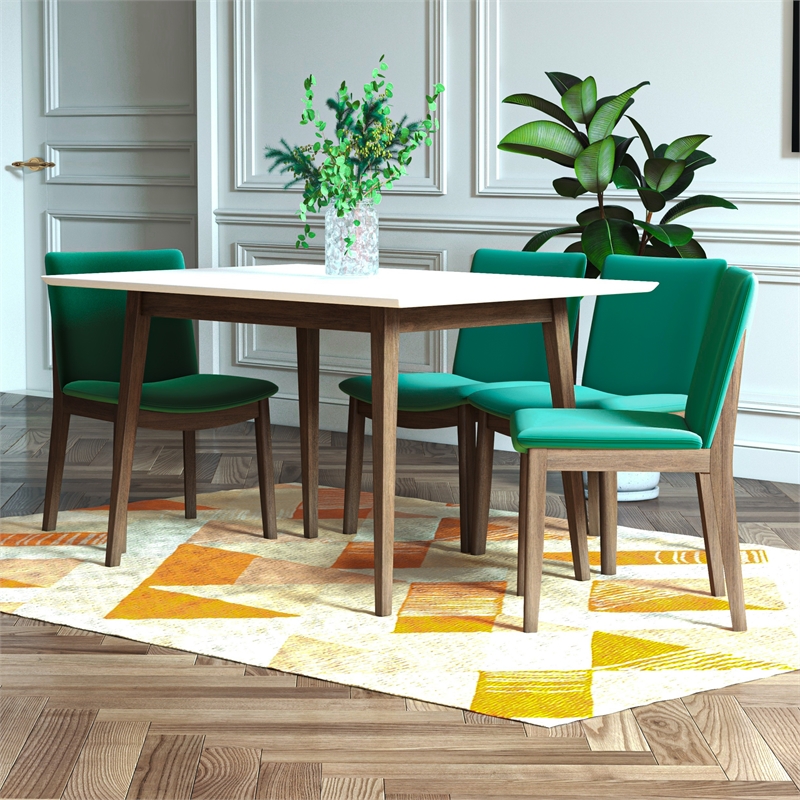 Adir Modern Solid Wood Table and Green Velvet Chair Dining Room & Kitchen Set