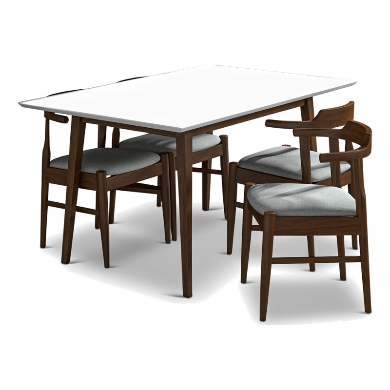 Alpen Modern Solid Wood Table and Gray Fabric Chair Dining Room & Kitchen Set