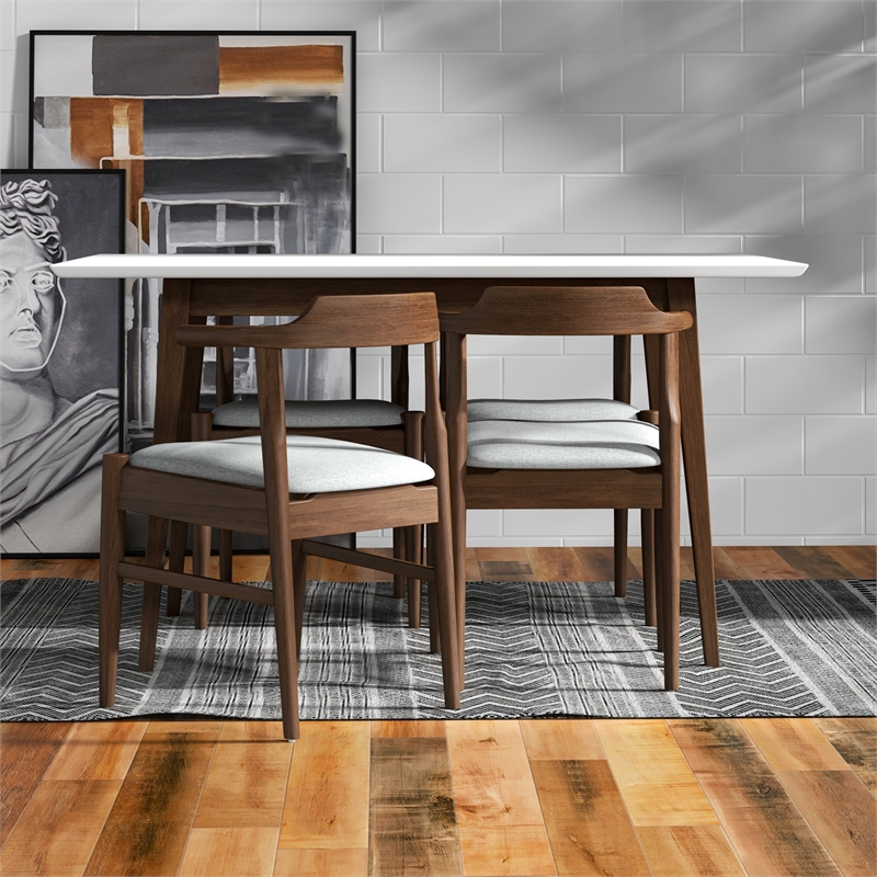 Alpen Modern Solid Wood Table and Gray Fabric Chair Dining Room & Kitchen Set