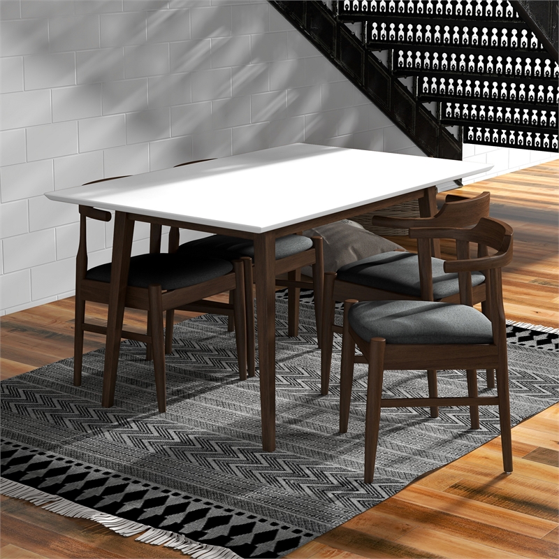 Alpen Modern Solid Wood Table and Gray Fabric Chair Dining Room & Kitchen Set