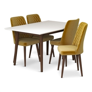 Modern Solid Wood Table and Gold Velvet Chair Dining Room Furniture Set