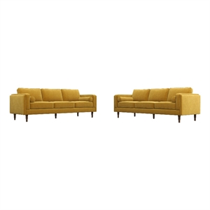 Fatin Mid Century Modern Living Room Velvet Sofa Set in Gold