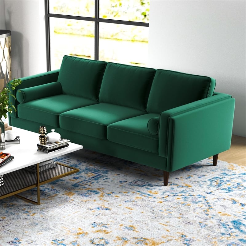 Fatin Mid Century Modern Living Room Velvet Sofa Set in Green
