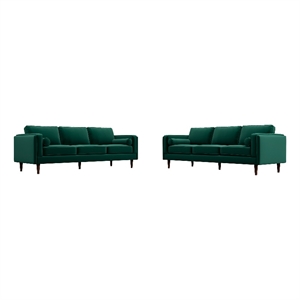 Fatin Mid Century Modern Living Room Velvet Sofa Set in Green