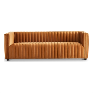 sier mid century modern luxury velvet sofa couch in cognac