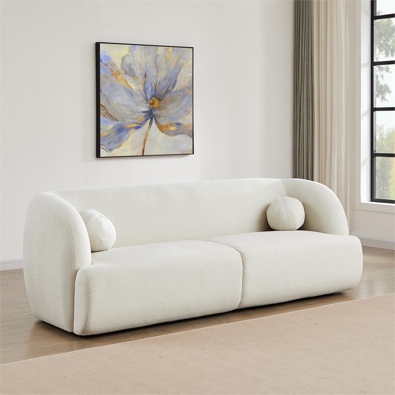 Querno Modern Luxury Japandi Style Boucle Fabric Curvy Sofa Couch in Cream