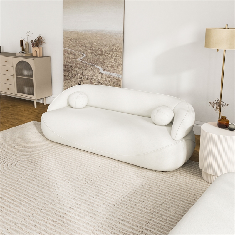 Borsan Modern Luxury Japandi Style Boucle Fabric Curvy Sofa Couch in Ivory