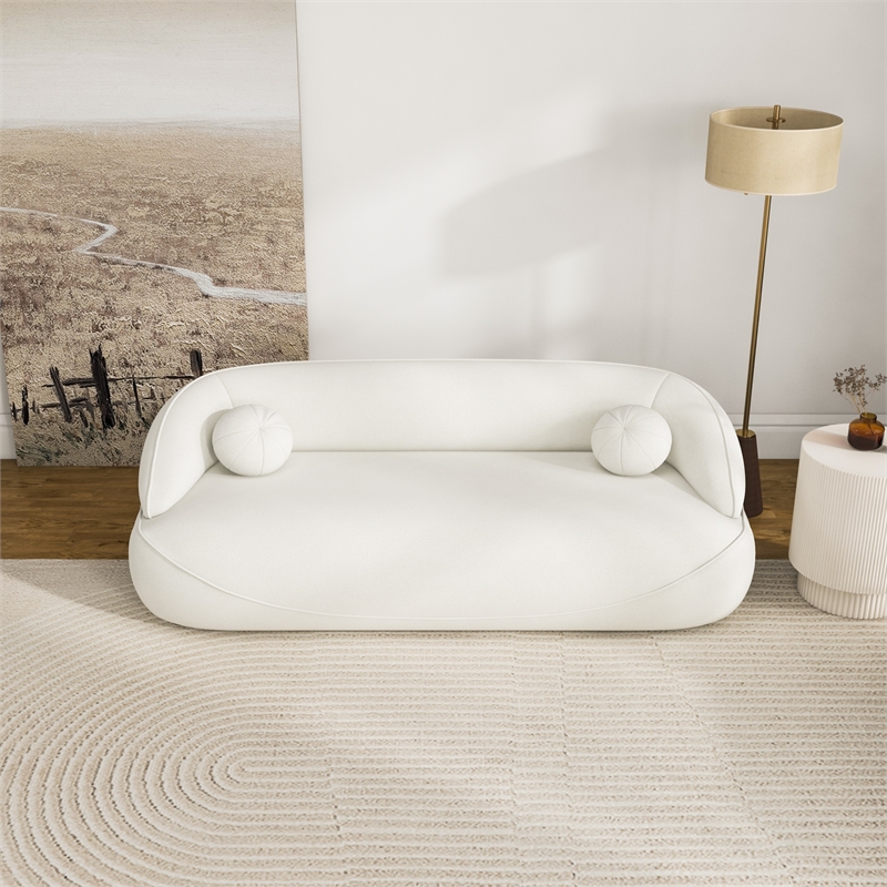Borsan Modern Luxury Japandi Style Boucle Fabric Curvy Sofa Couch in Ivory