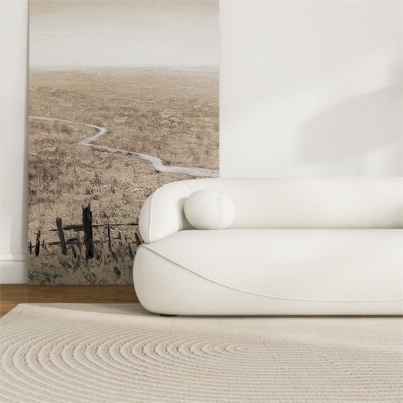 Borsan Modern Luxury Japandi Style Boucle Fabric Curvy Sofa Couch in Ivory