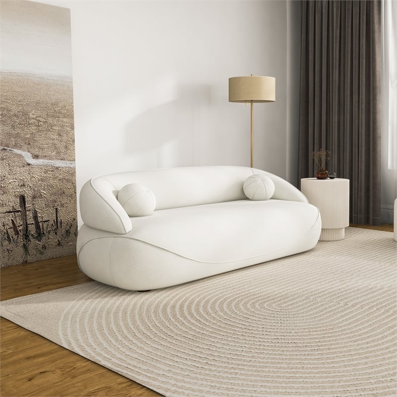 Borsan Modern Luxury Japandi Style Boucle Fabric Curvy Sofa Couch in Ivory