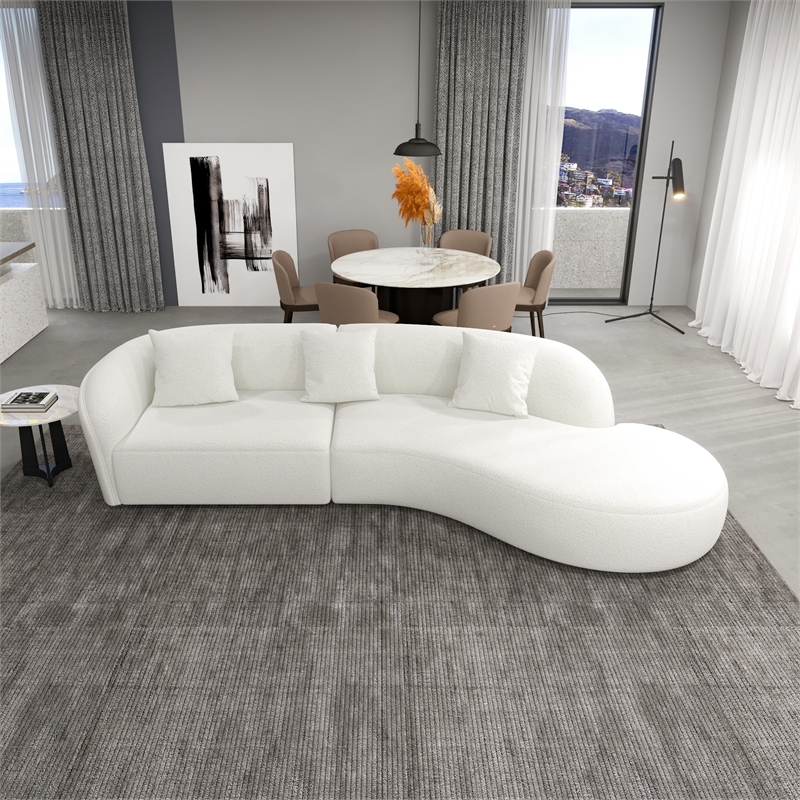 Galler Mid Century Modern Luxury Japandi Style Boucle Fabric Couch in Cream
