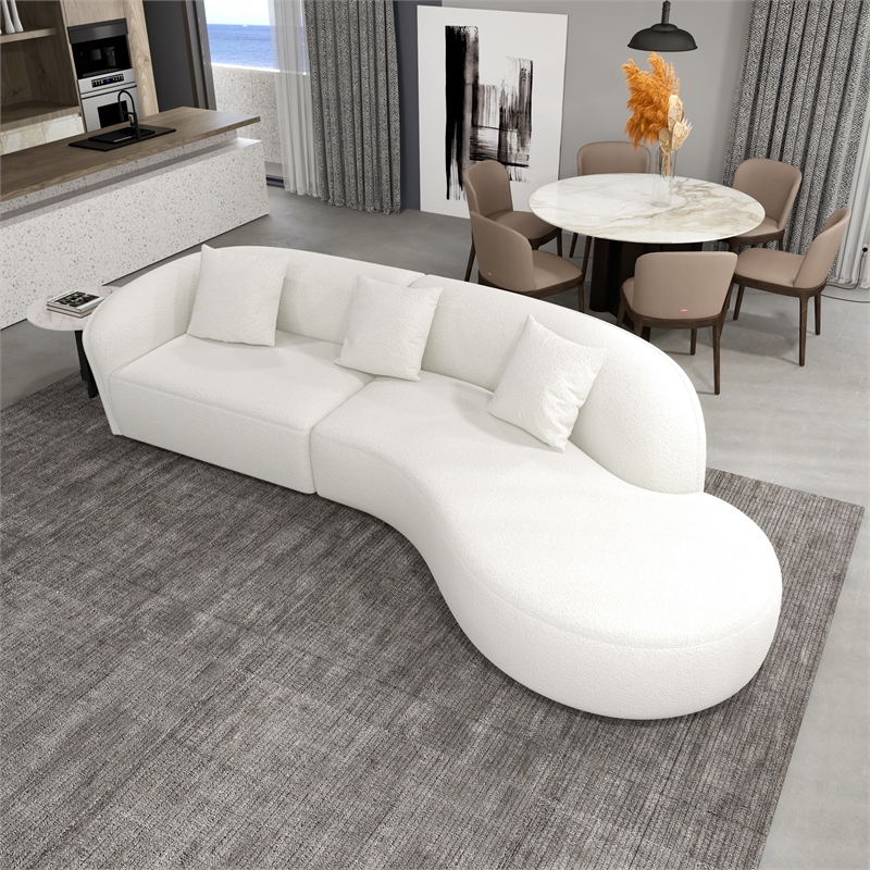 Galler Mid Century Modern Luxury Japandi Style Boucle Fabric Couch in Cream