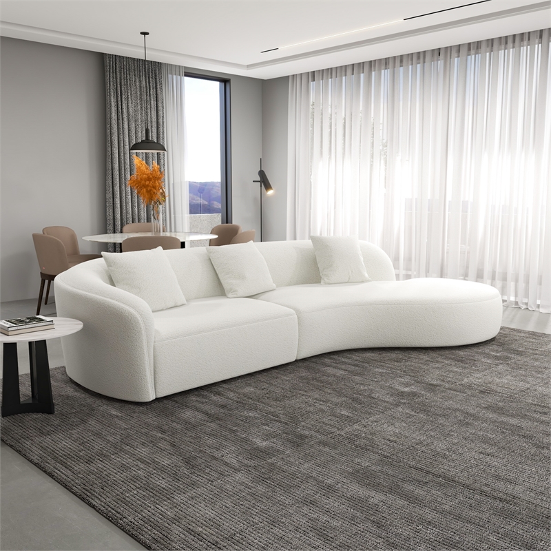 Galler Mid Century Modern Luxury Japandi Style Boucle Fabric Couch in Cream